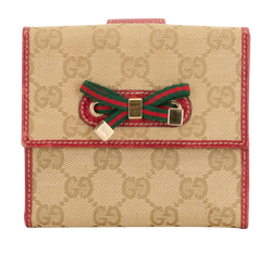 Gucci Bow & GG Compact Wallet, Canvas/Leather, Beige/Red, 167465 0959, 2*
